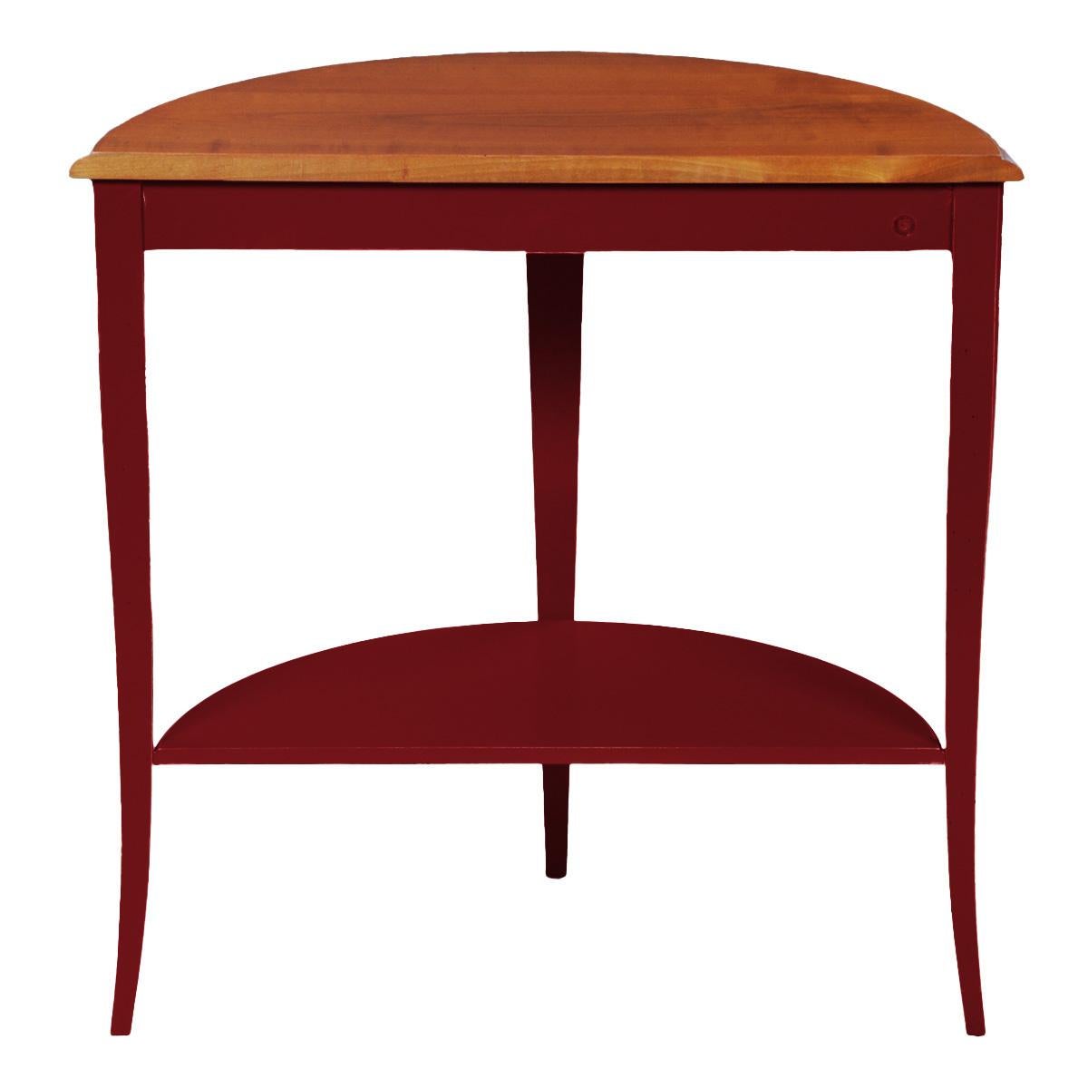 Hand-Crafted French provincial demi-lune console table in solid cherry,  Bordeaux lacquered For Sale