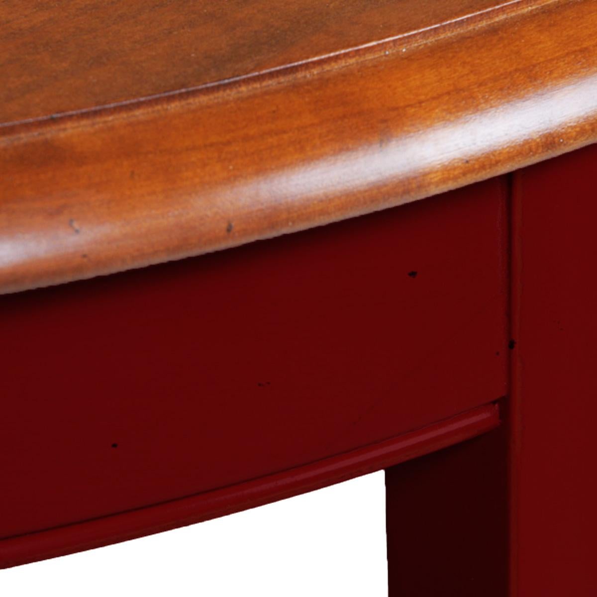 French provincial demi-lune console table in solid cherry,  Bordeaux lacquered In New Condition For Sale In Landivy, FR