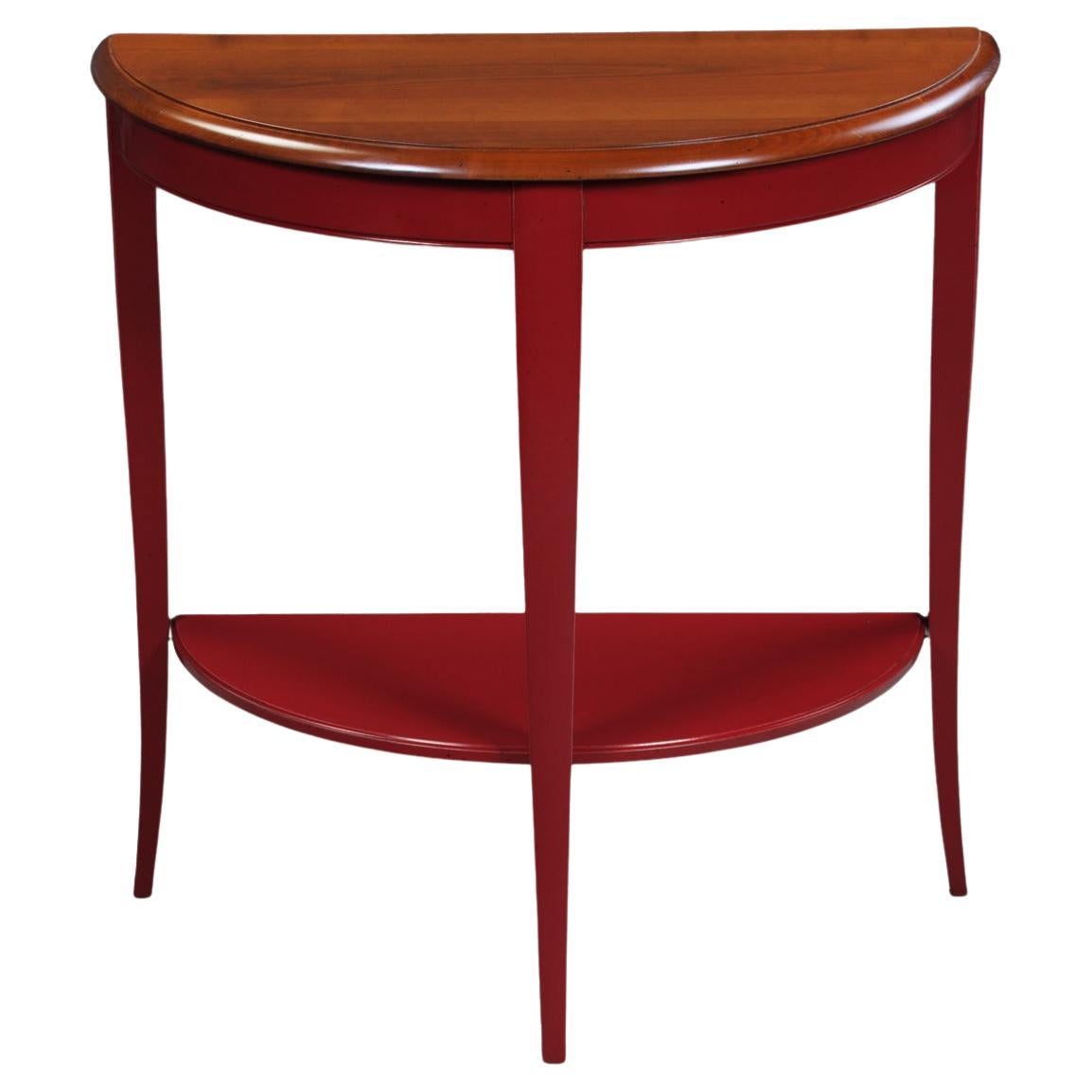 French provincial demi-lune console table in solid cherry,  Bordeaux lacquered For Sale