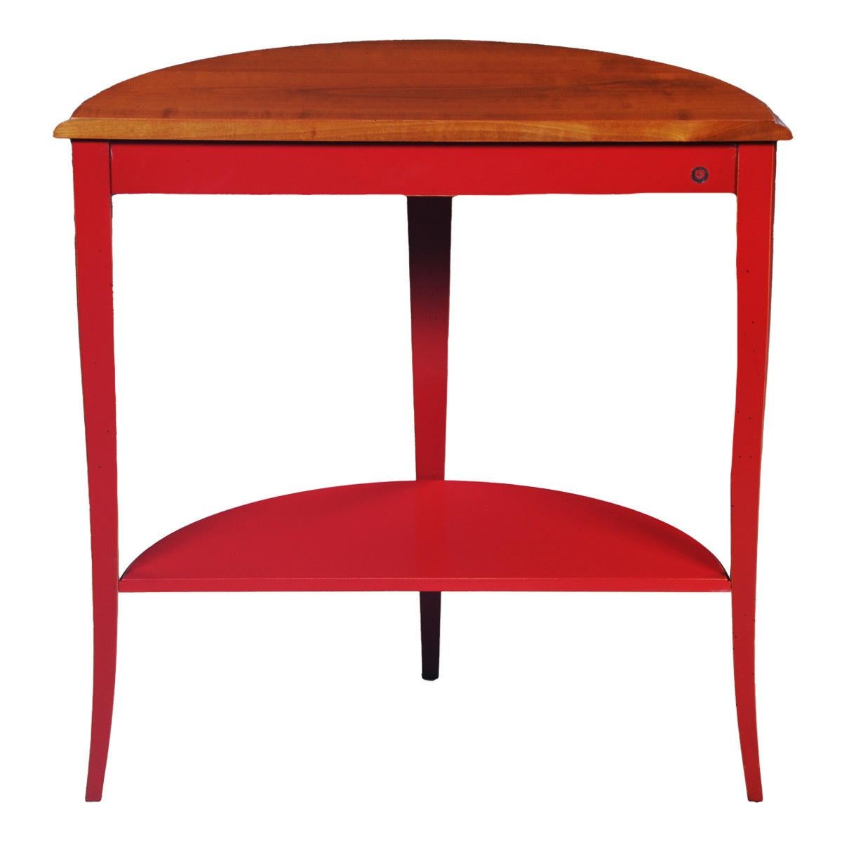 French provincial demi-lune console table in solid cherry,  poppy red lacquered In New Condition For Sale In Landivy, FR
