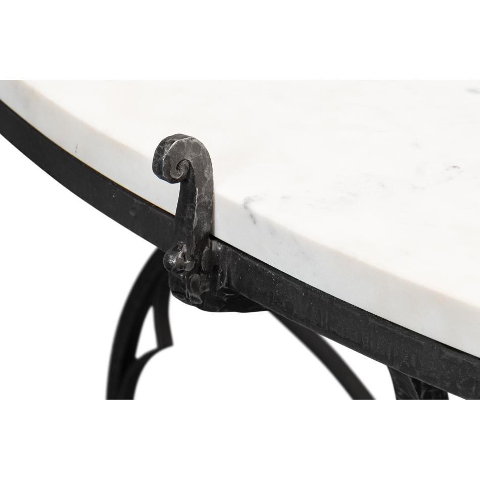 Iron French Provincial Demi Marble Top Console For Sale