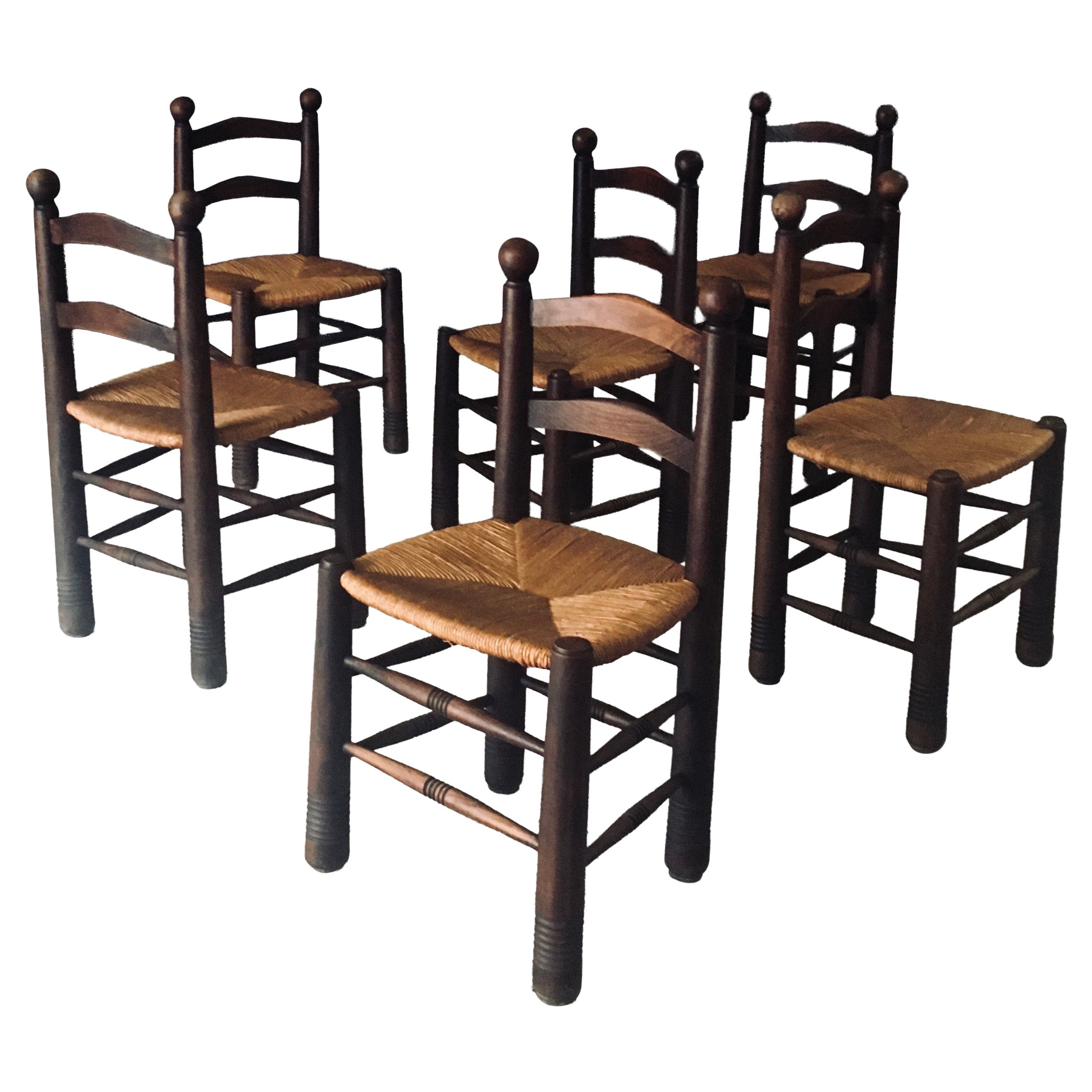French Provincial Design Dining Chairs by Charles Dudouyt, France 1940's