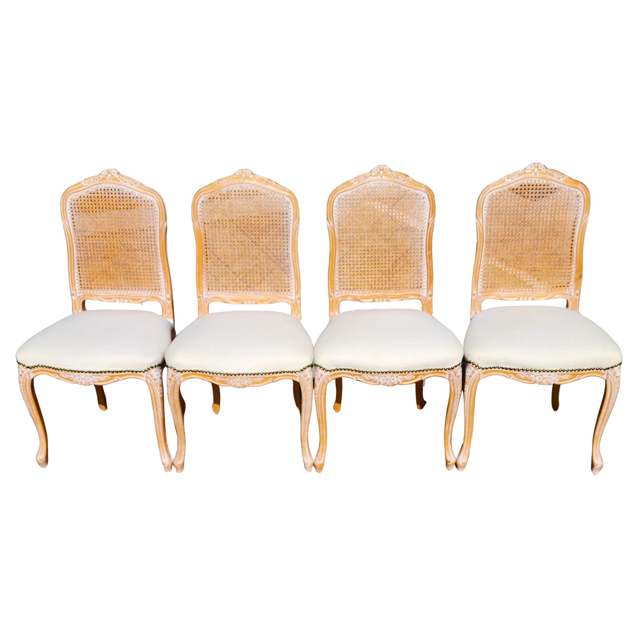French Provincial Dining Chairs Caned Made in Italy Set of 4