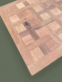 French Provincial Dining Table, Bleached Oak Parquetry Top, 1950s