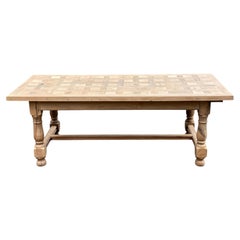 French Provincial Dining Table, Bleached Oak Parquetry Top, 1950s