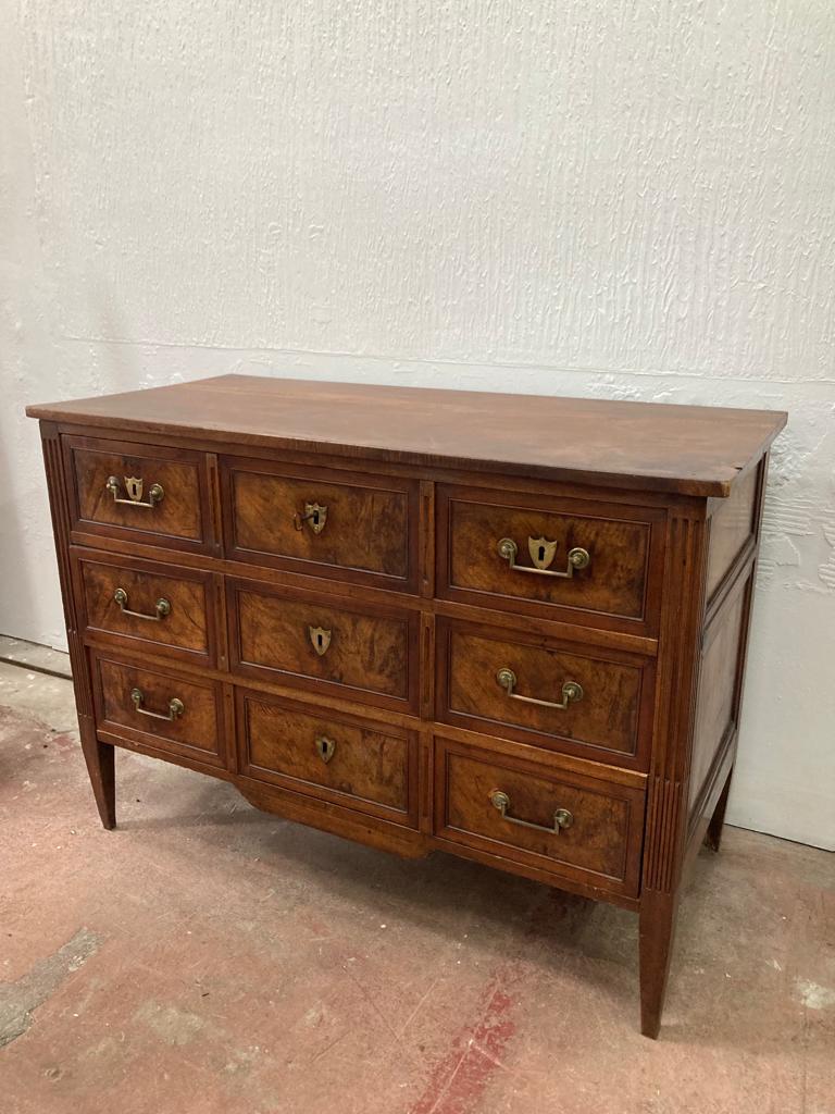 Walnut French Provincial Directoire Commode Chest of Drawers, 19th Century For Sale