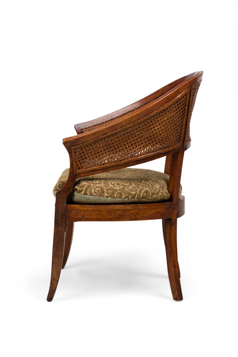 Hand-Crafted French Provincial Double Caned Wooden Horseshoe Back Armchair with Green For Sale