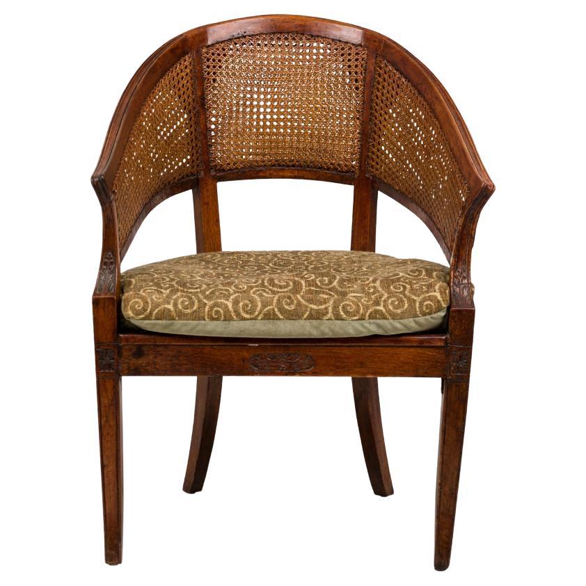 French Provincial Double Caned Wooden Horseshoe Back Armchair with Green For Sale