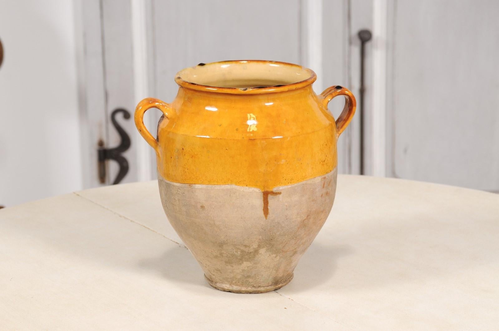 French Provincial Double Handled Pot à Confit with Yellow Glaze, 19th Century 5