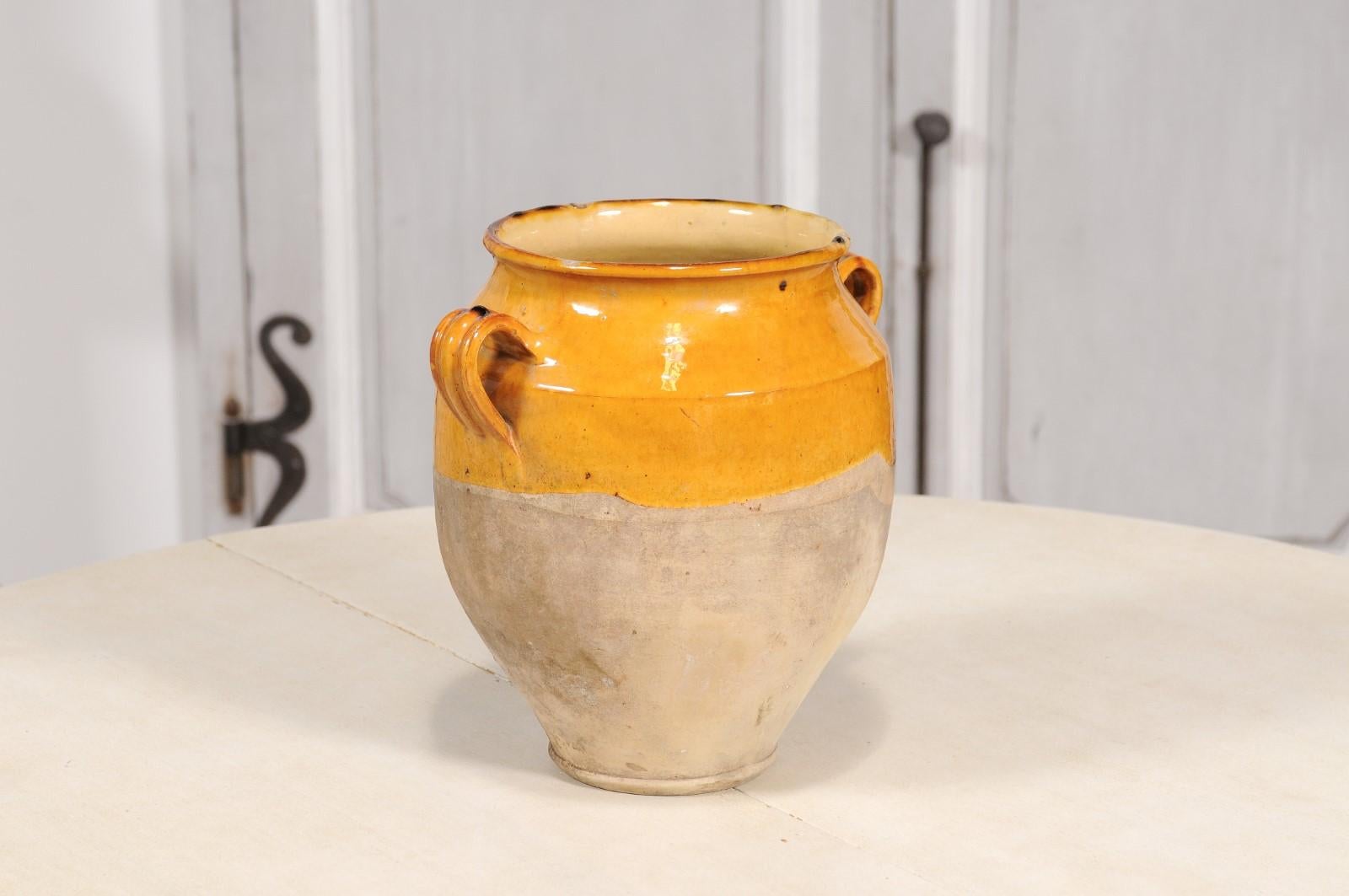 French Provincial Double Handled Pot à Confit with Yellow Glaze, 19th Century 2