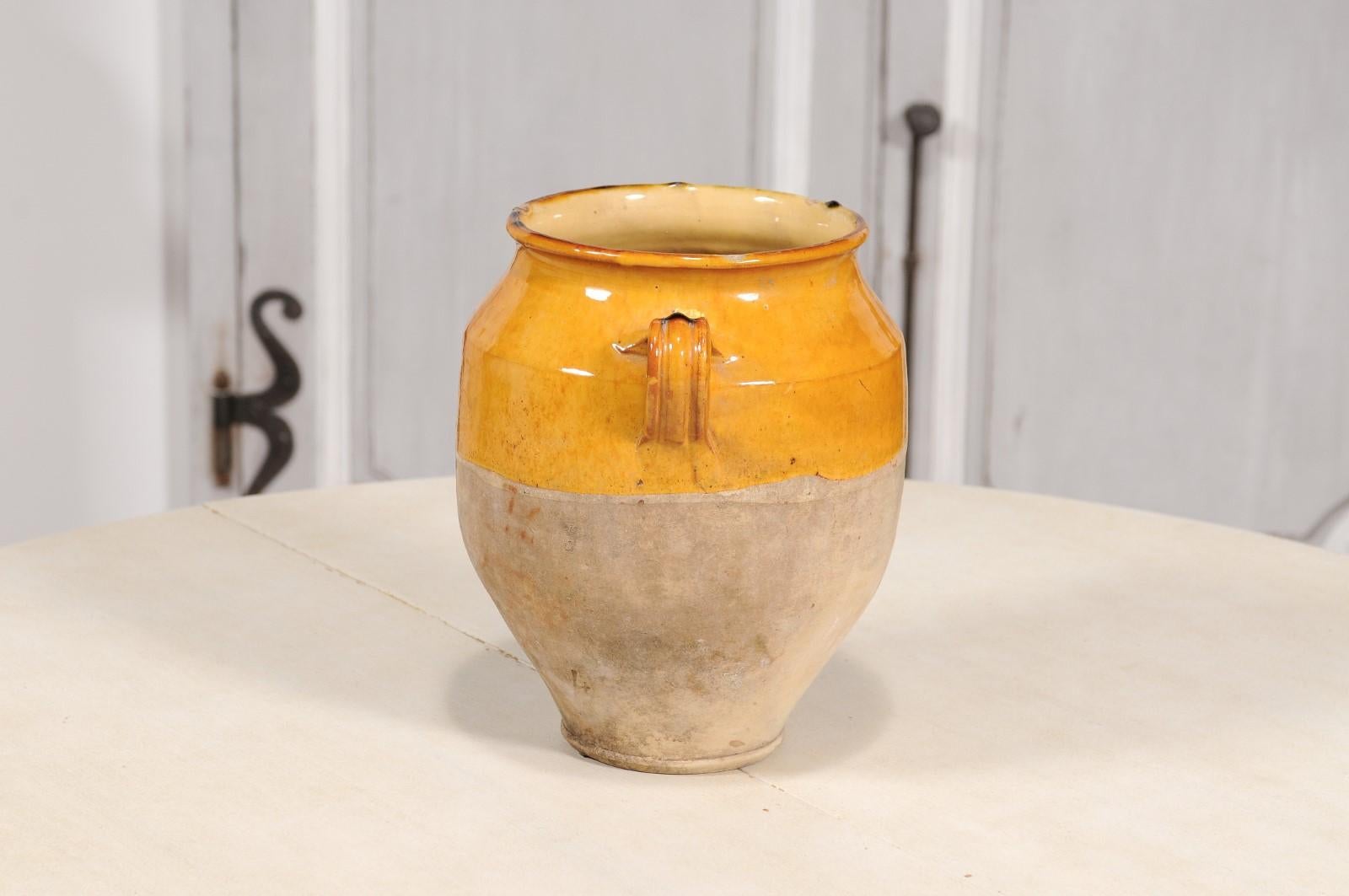 French Provincial Double Handled Pot à Confit with Yellow Glaze, 19th Century 3