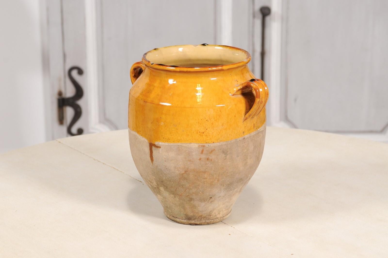 French Provincial Double Handled Pot à Confit with Yellow Glaze, 19th Century 4