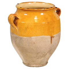 French Provincial Double Handled Pot à Confit with Yellow Glaze, 19th Century