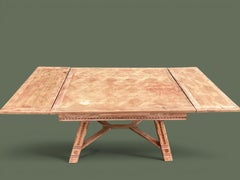 French Provincial Draw-Leaf Dining Table, Bleached Oak Parquetry, 1950s
