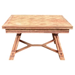 French Provincial Draw-Leaf Dining Table, Bleached Oak Parquetry, 1950s