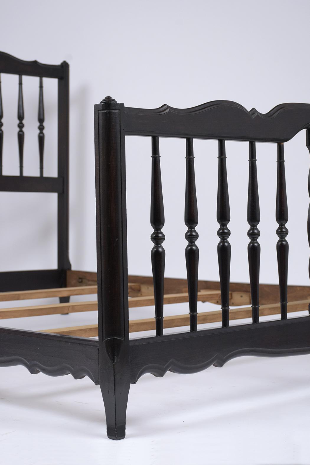 French Provincial Ebonized Full Size Bed In Good Condition In Los Angeles, CA