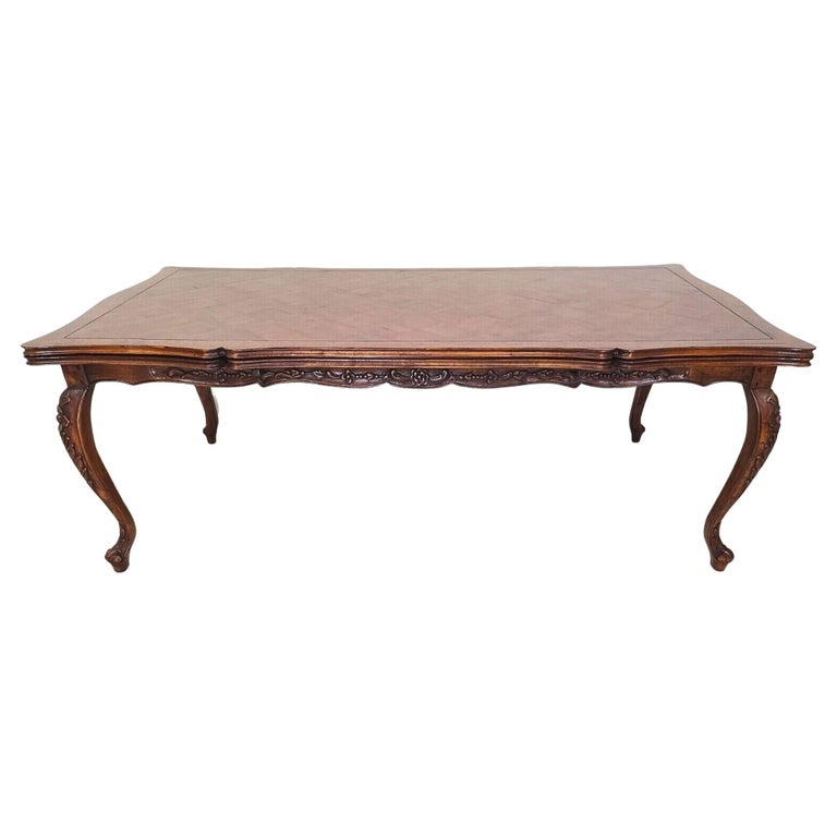 French Provincial Extendable Parquet Dining Table by The Silver