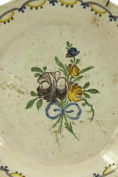 French Provincial Faience Floral Plate with Scalloped Edge