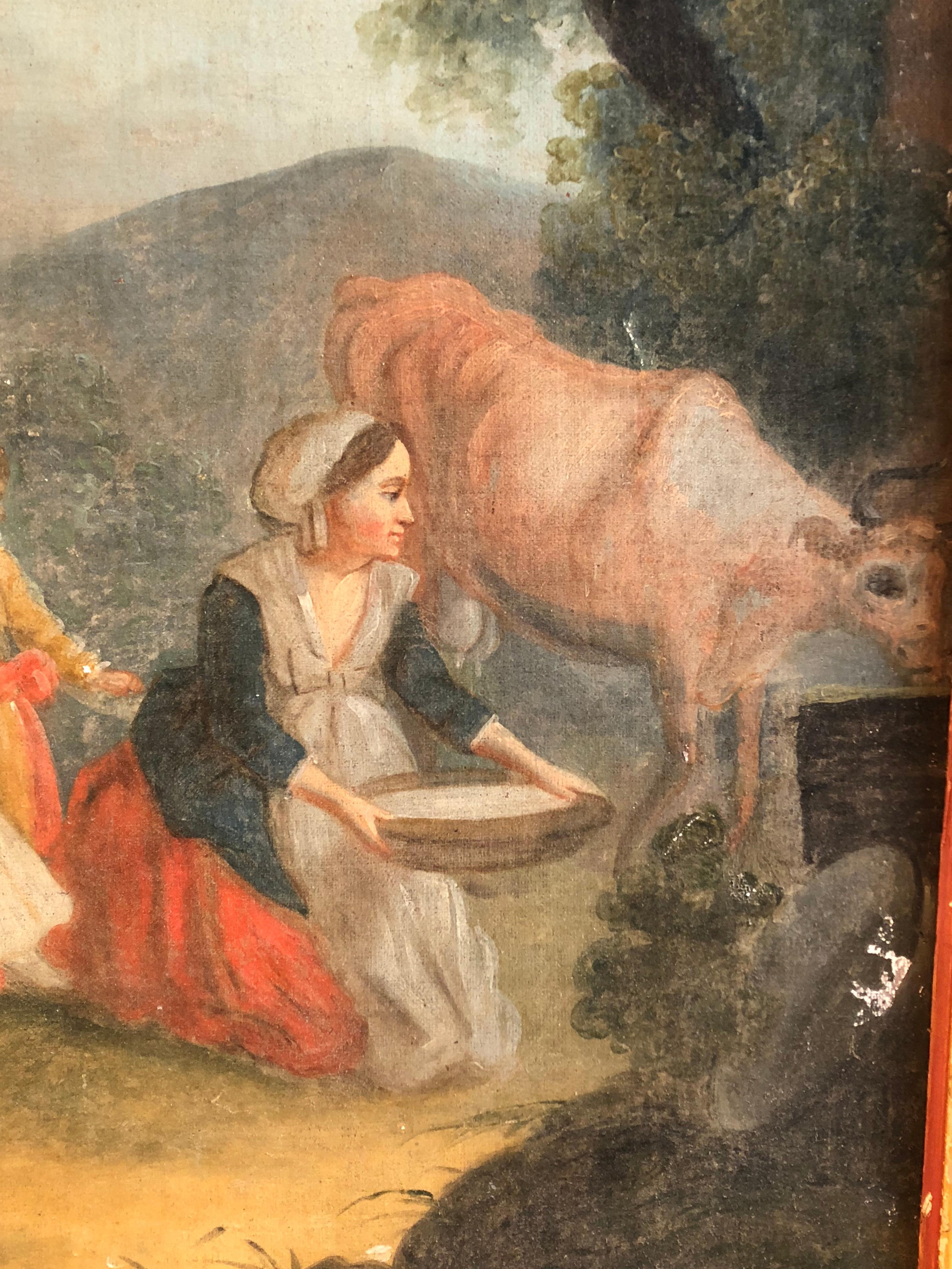 Painted French Provincial Farm Scene, Marie Antoinette, 18th C.