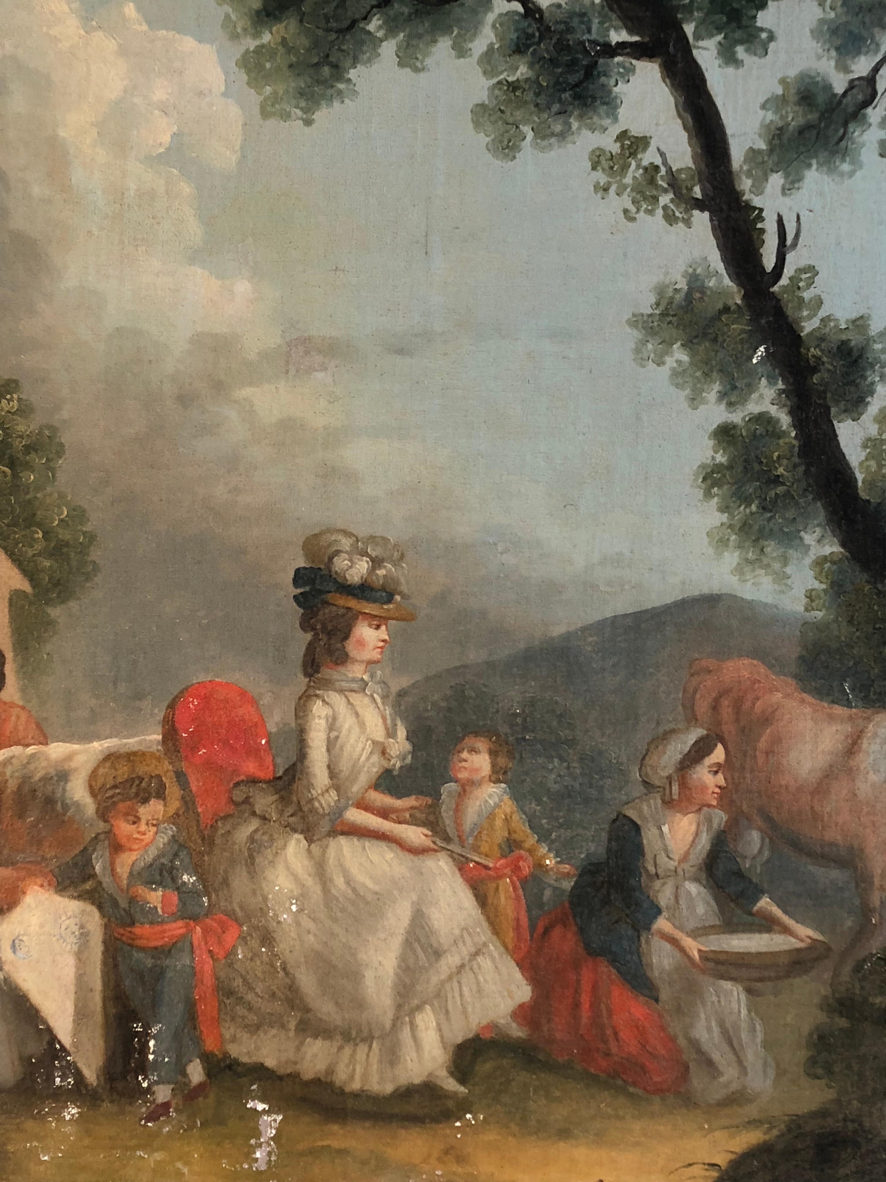 Canvas French Provincial Farm Scene, Marie Antoinette, 18th C.