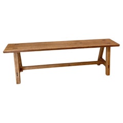 French Provincial Farmhouse Bench, Solid Oak, Pegged Joinery, 1950s