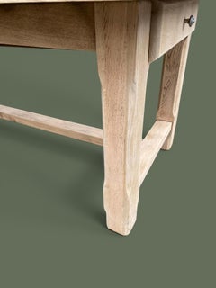 French Provincial Farmhouse Dining Table, Bleached Oak, Single Drawer, 1950s