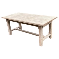 French Provincial Farmhouse Dining Table, Bleached Oak, Single Drawer, 1950s