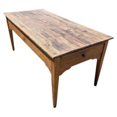 French Provincial Farmhouse Dining Table, Fruitwood and Pine, Single Drawer