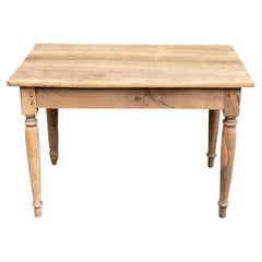 French Provincial Farmhouse Table, Bleached Walnut, Turned Legs, 1900s