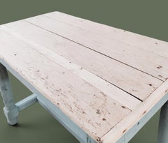 French Provincial Farmhouse Table, Painted Pine, Turned Legs, 1950s