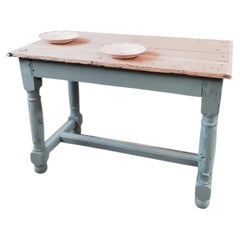 French Provincial Farmhouse Table, Painted Pine, Turned Legs, 1950s