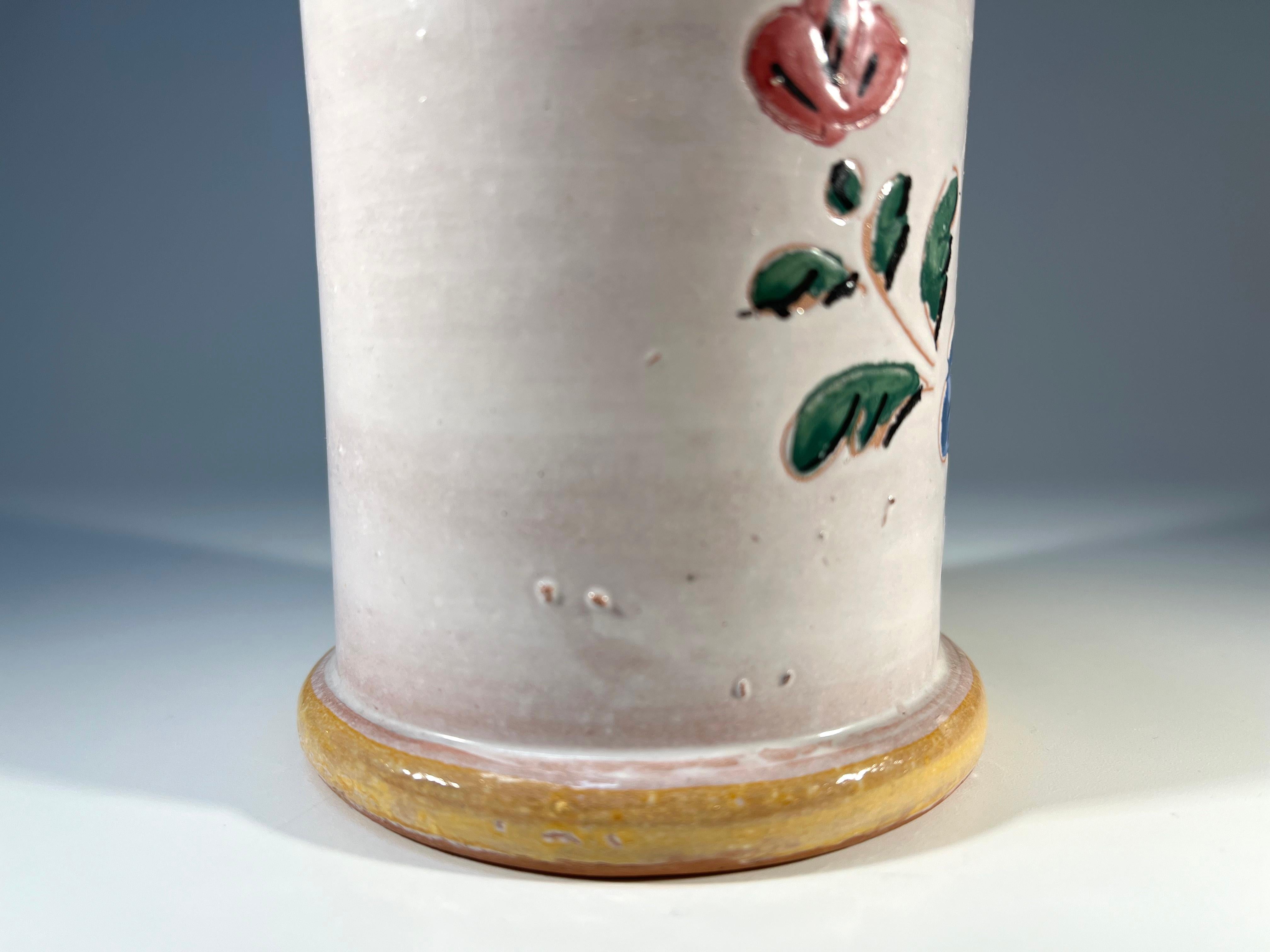French Provincial, Floral Hand Painted Glazed Ceramic Tobacco Jar By Vallauris For Sale 8