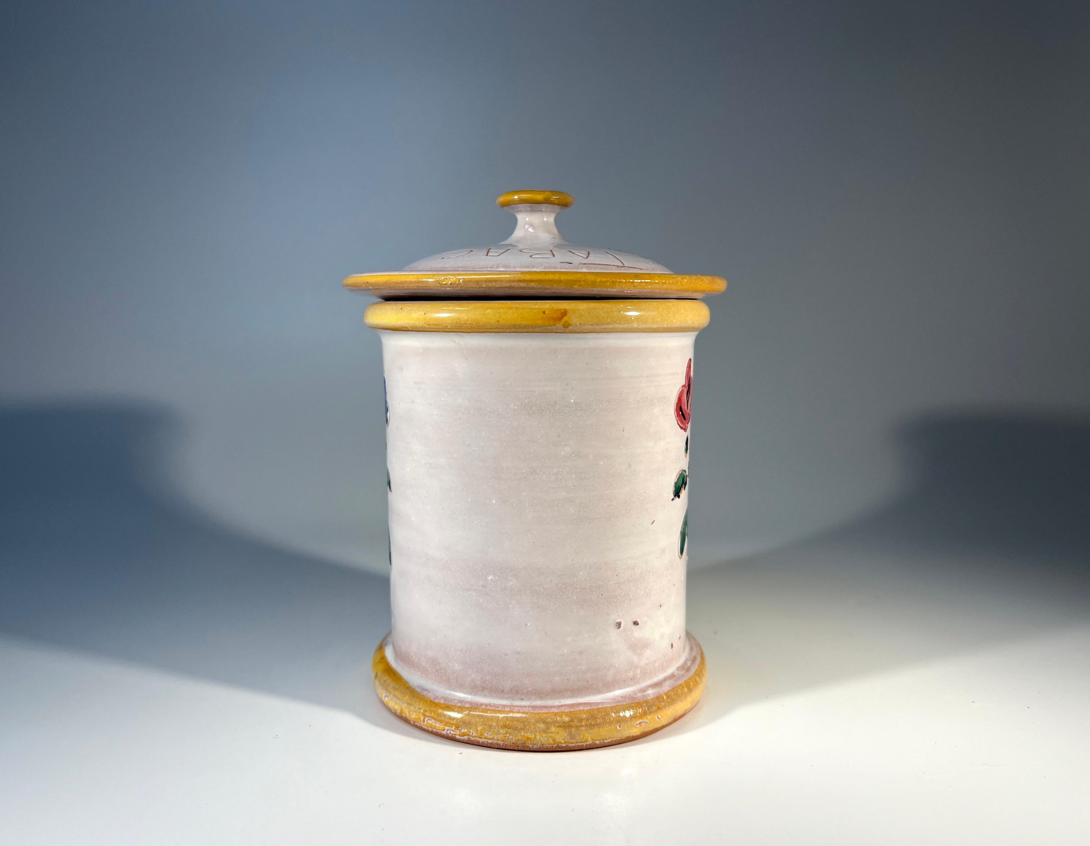 Vernissé Pot à tabac provincial français peint à la main en céramique émaillée de Vallauris en vente