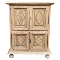French Provincial Four-Door Cabinet, Bleached Oak, Diamond Panels, 1970s