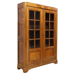 French Provincial Fruitwood Vitrine, Bookcase, Display Cabinet, Mid 19th Century