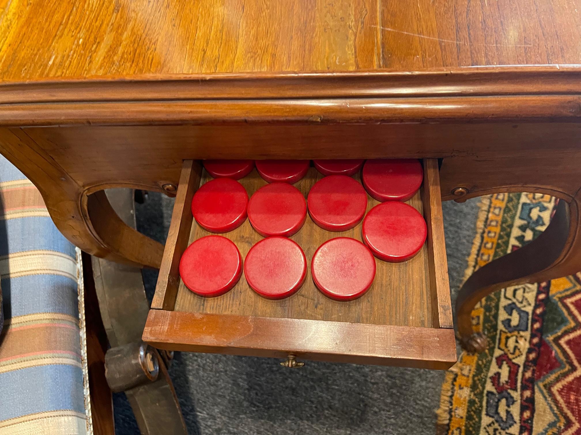 Fruitwood French Provincial Games Table with Cabriolet Legs, Early 20th Century