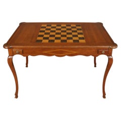 French Provincial Games Table with Chessboard Top and Two Drawers