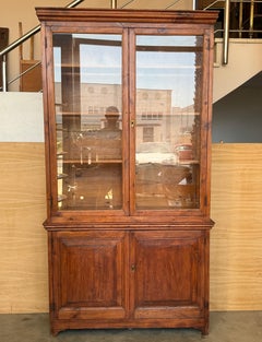 French Provincial Glass Front Cabinet with Lower Storage and Three Shelves