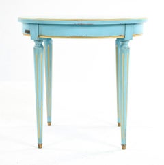 French Provincial Grange Petite French Blue Gold-Leafed Side Table, Fluted Legs