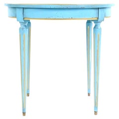 Used French Provincial Grange Petite French Blue Gold-Leafed Side Table, Fluted Legs