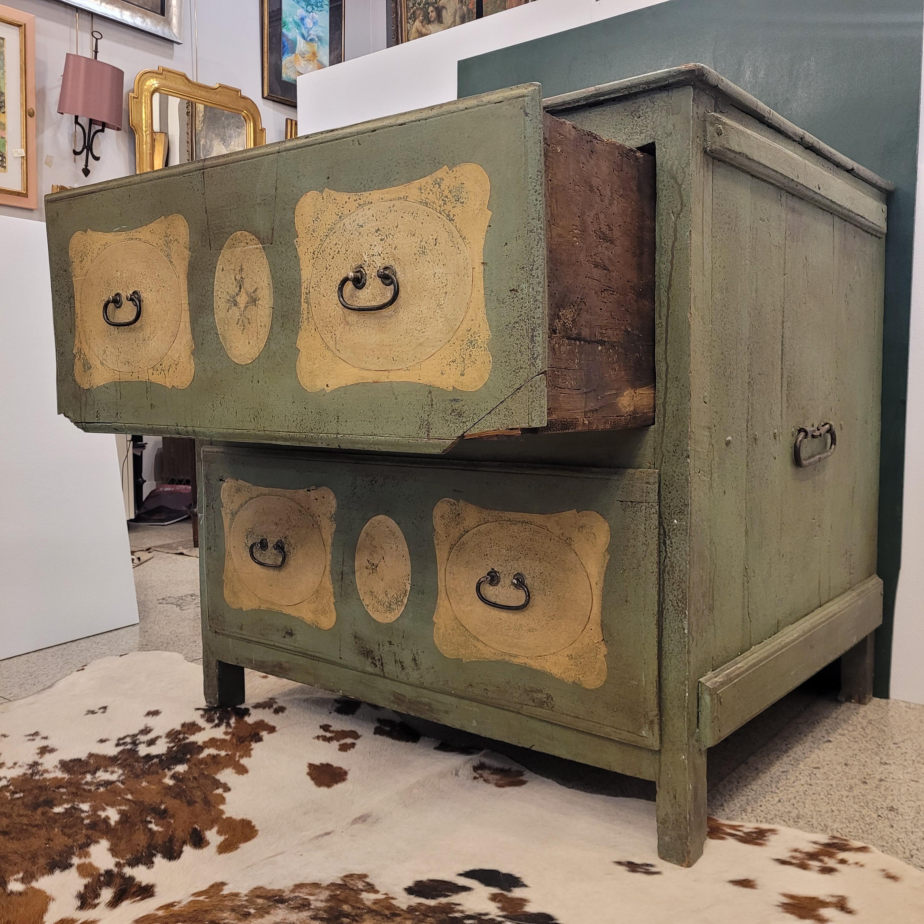 French Provincial green  Beige Commode Chest of drawers For Sale 5