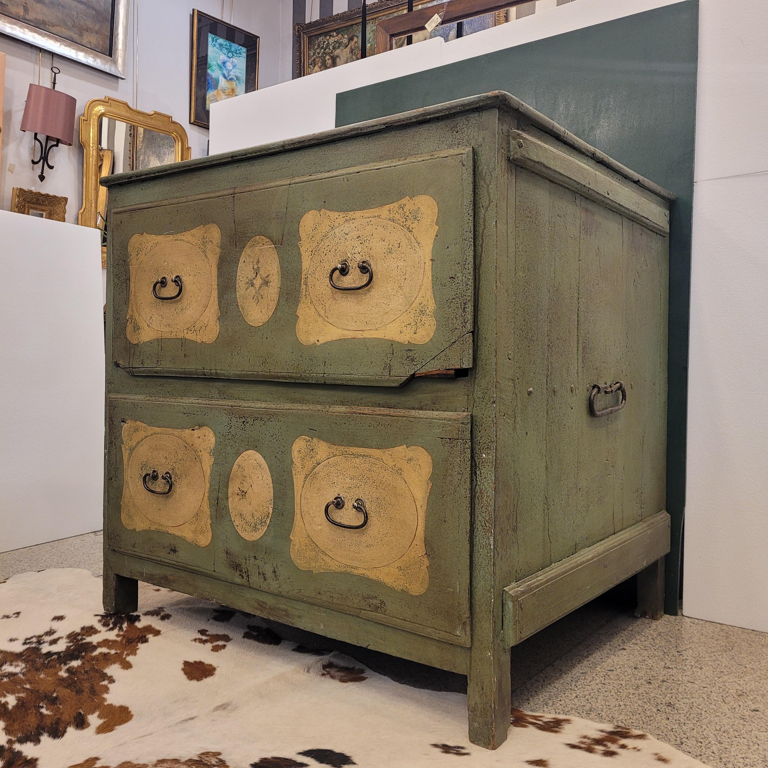 Metal French Provincial green  Beige Commode Chest of drawers For Sale