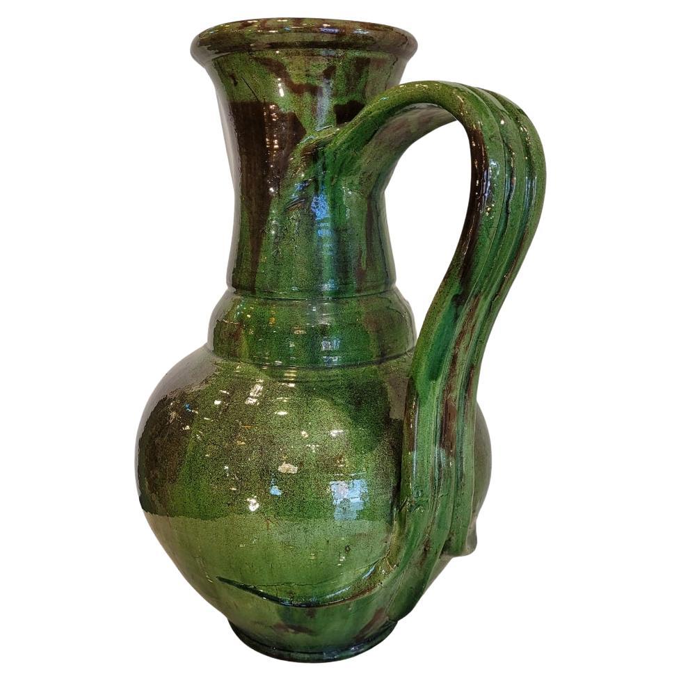 French Provincial  green glazed ceramic Jar  from the south of France  Biot