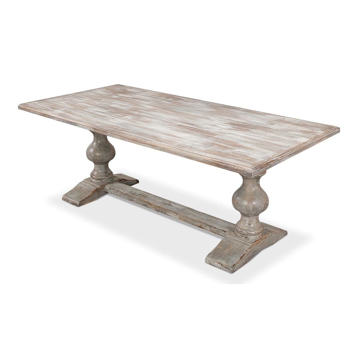 Asian French Provincial Grey Refectory Table For Sale