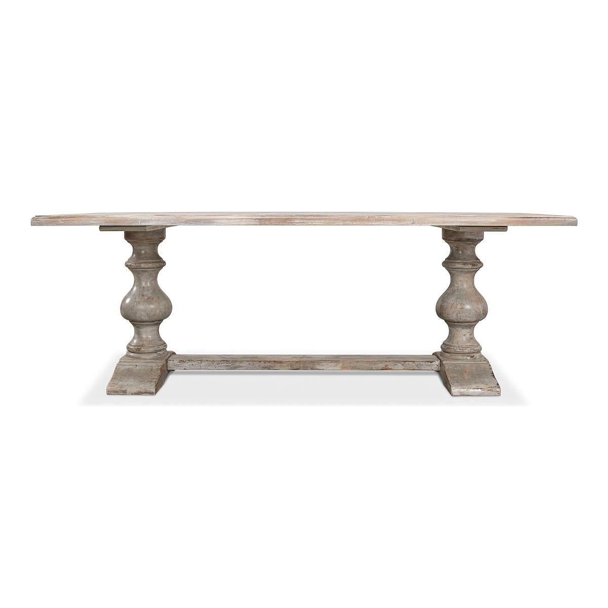 Wood French Provincial Grey Refectory Table For Sale