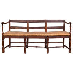 Antique French Provincial Hall Bench with Rush Seat, circa 1840