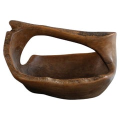 French Provincial Hand-Carved Olive Wooden Basket or Fruit Bowl
