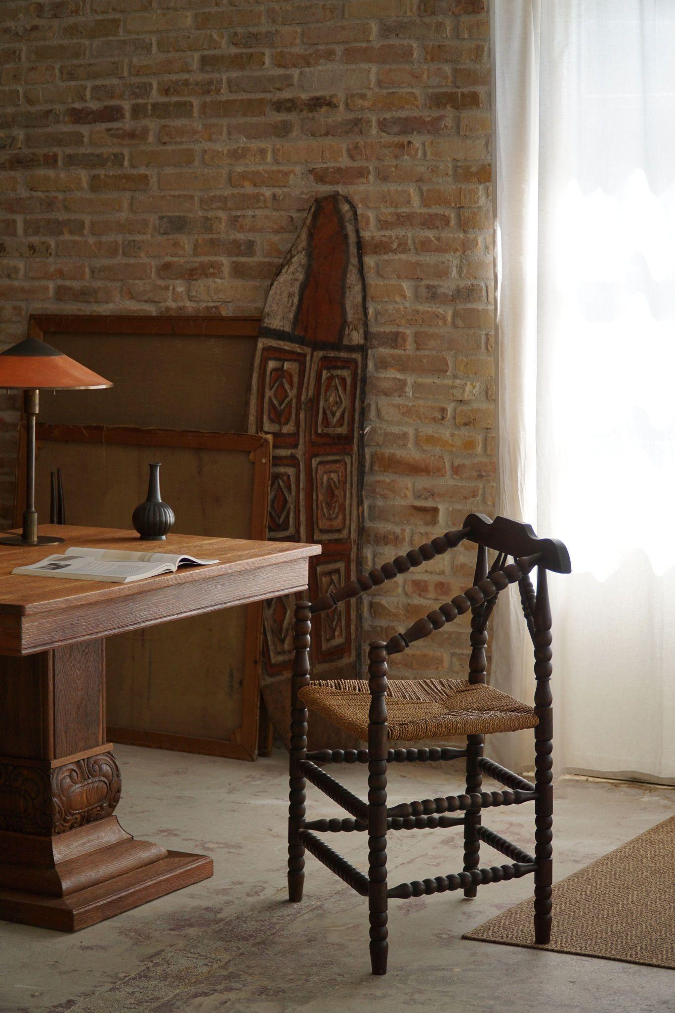French Provincial Hand Crafted Bobbin Turned Armchair, Mid-20th Century In Good Condition In Odense, DK