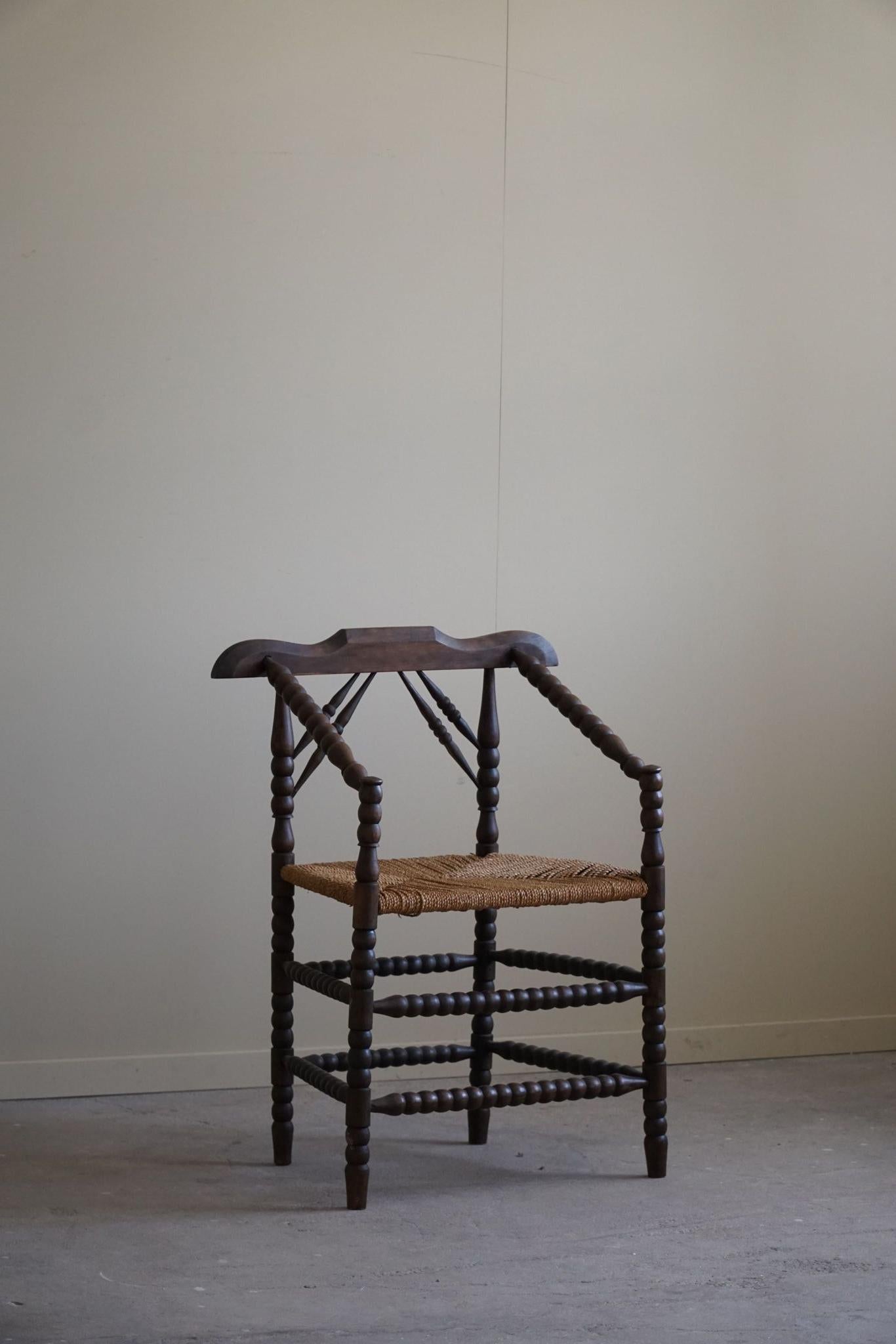 Oak French Provincial Hand Crafted Bobbin Turned Armchair, Mid-20th Century