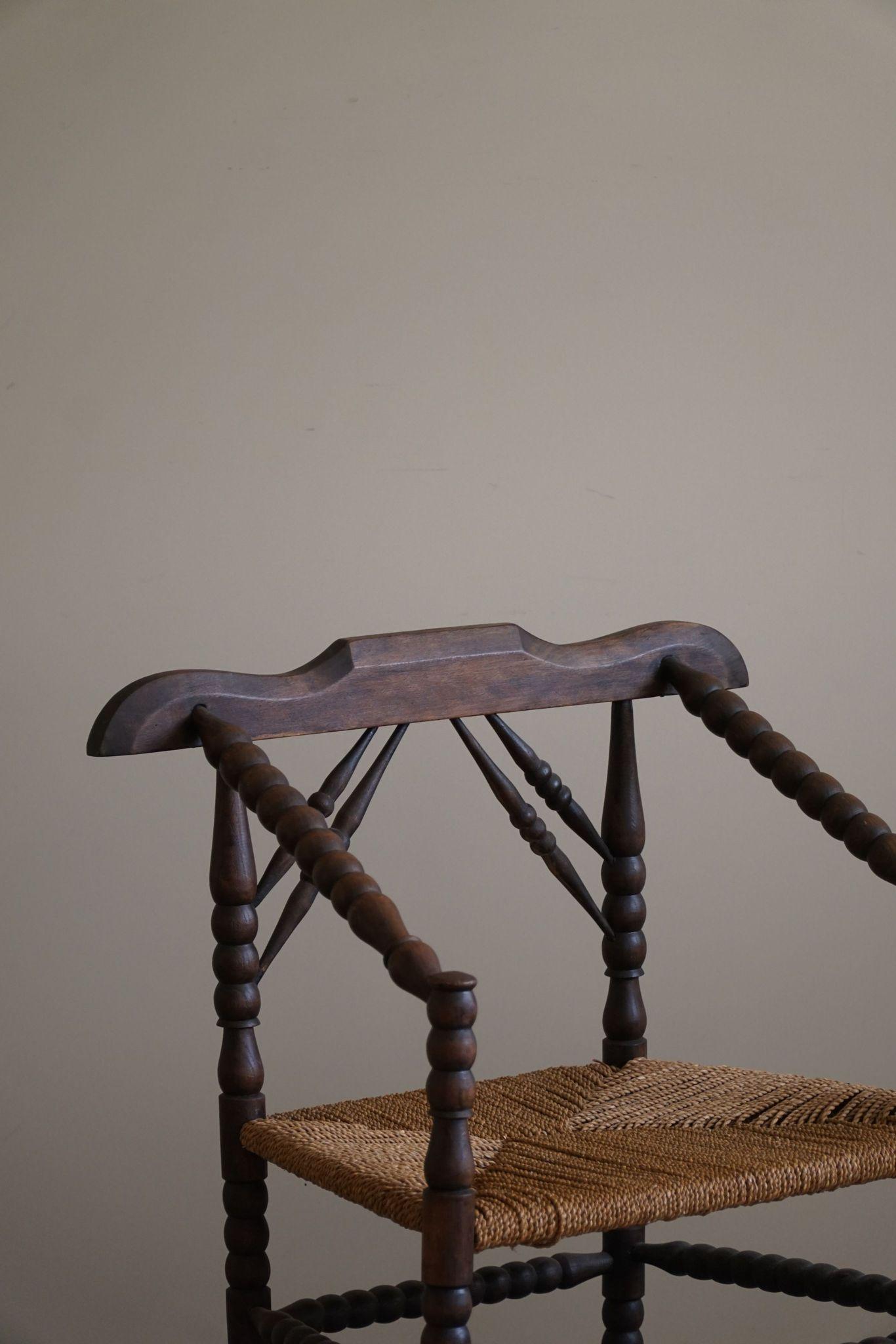 French Provincial Hand Crafted Bobbin Turned Armchair, Mid-20th Century 5